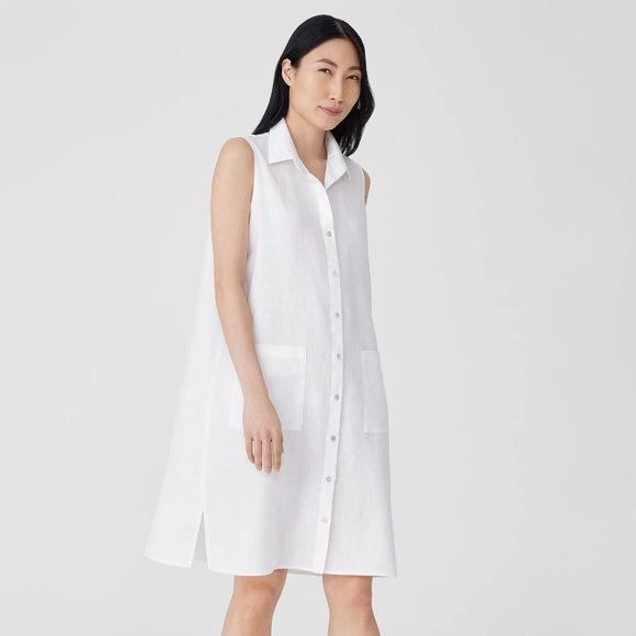 EILEEN FISHER Organic Linen Sleeveless Dress in White Size XS - Picture 2 of 5